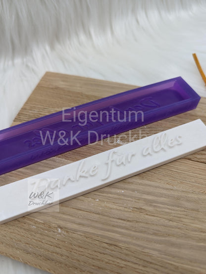 Klötzchen Gießform / Danke für alles / Silikonform für Klötzchen /160x22x8 mm / Silikon Klötzchen Gießform /Gießform Klötzchen