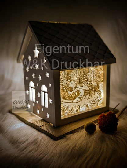 Silikonform für Lichthäuschen Lithophane Weihnachtsschlitten / Next Level Seitenwand Lithophane / Standarthaus / Raysin / Silikonform