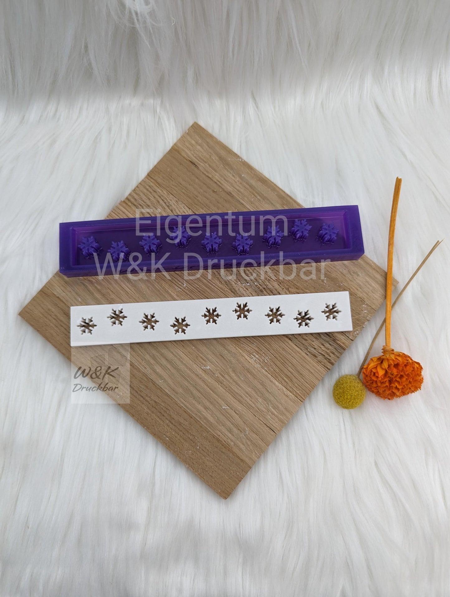 Klötzchen Gießform / Schneeflocken / Silikonform für Klötzchen/160x22x8 mm/Silikon Klötzchen Gießform Herz Motiv