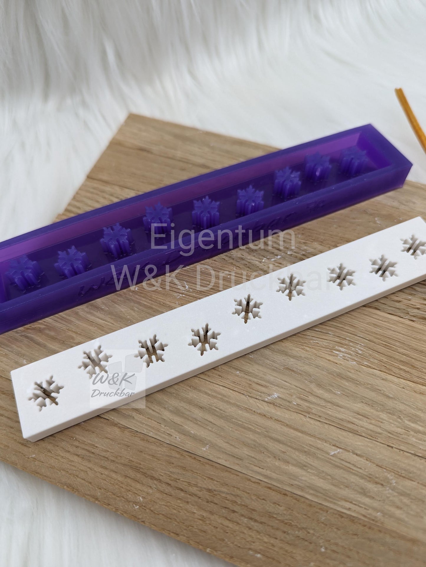Klötzchen Gießform / Schneeflocken / Silikonform für Klötzchen/160x22x8 mm/Silikon Klötzchen Gießform Herz Motiv