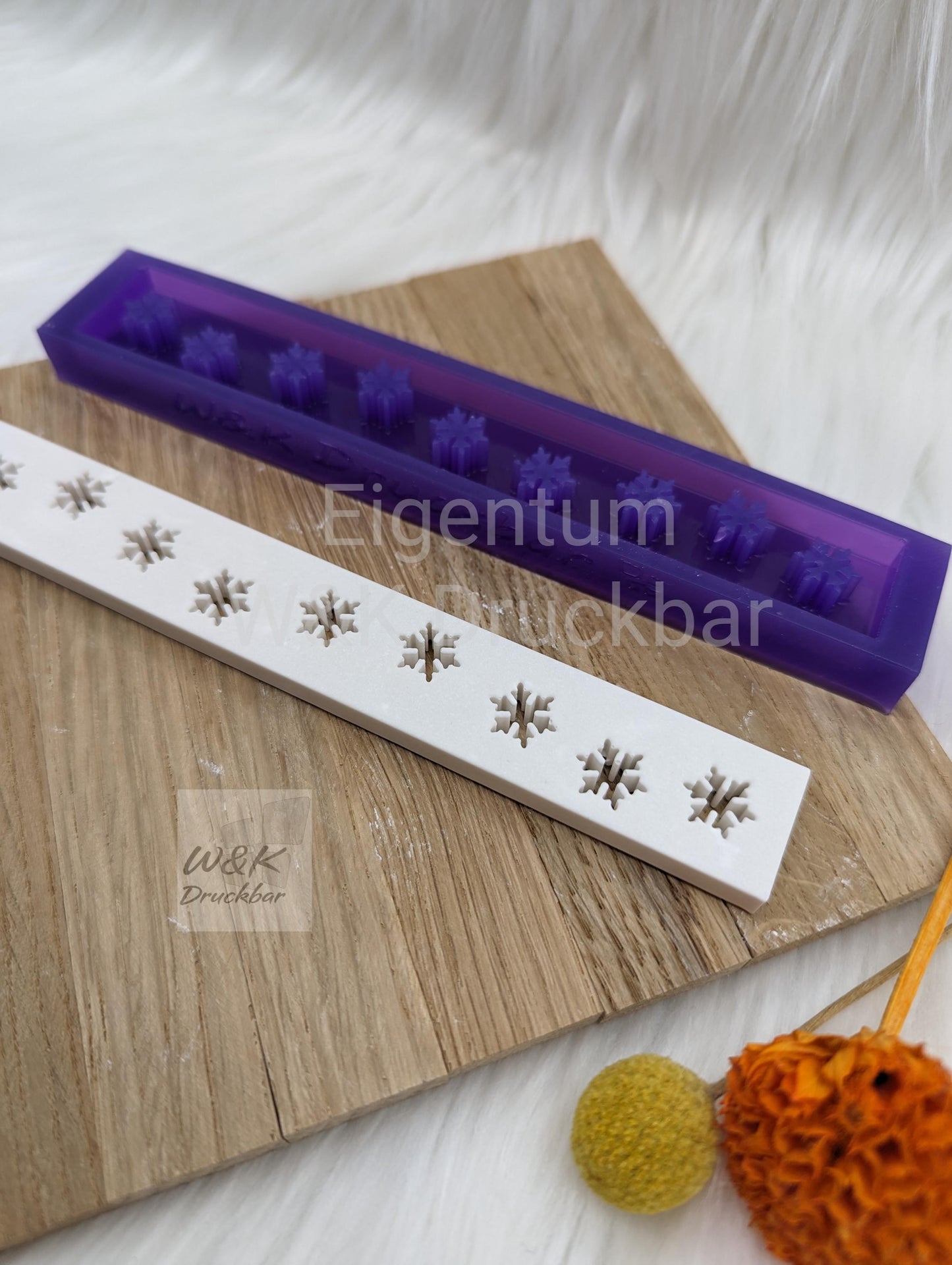 Klötzchen Gießform / Schneeflocken / Silikonform für Klötzchen/160x22x8 mm/Silikon Klötzchen Gießform Herz Motiv