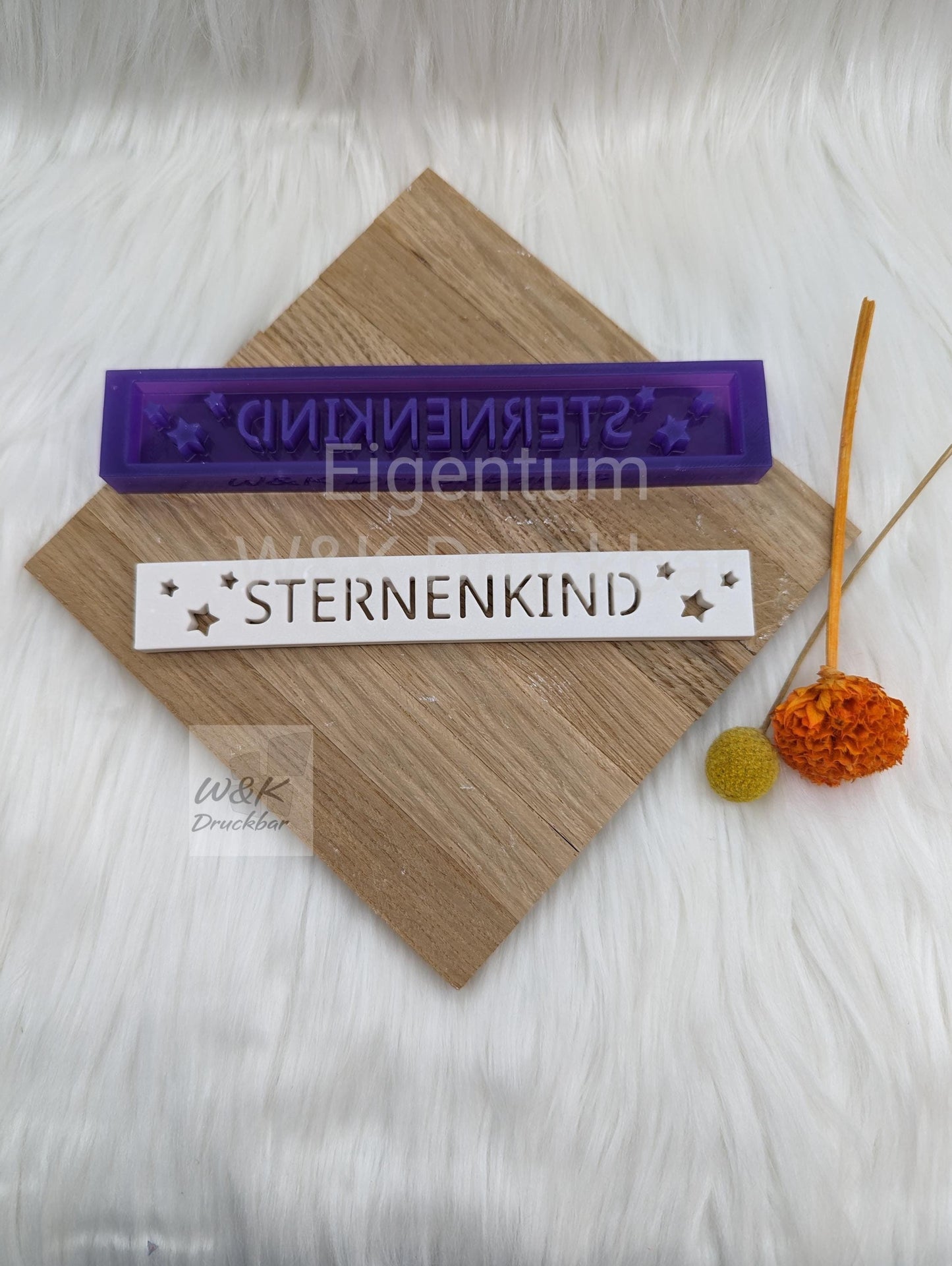 Klötzchen Gießform / STERNENKIND / Silikonform für Klötzchen/160x22x8 mm/Silikon Klötzchen Gießform Herz Motiv