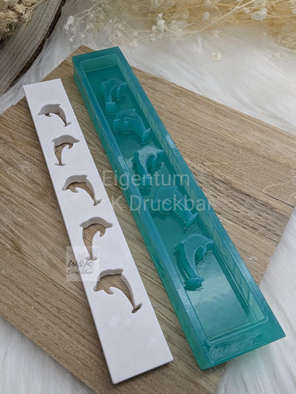 Klötzchen Gießform / Delphin Hochkant / Silikonform für Klötzchen / 160x22x8 mm / Silikon Klötzchen Gießform /Gießform Klötzchen