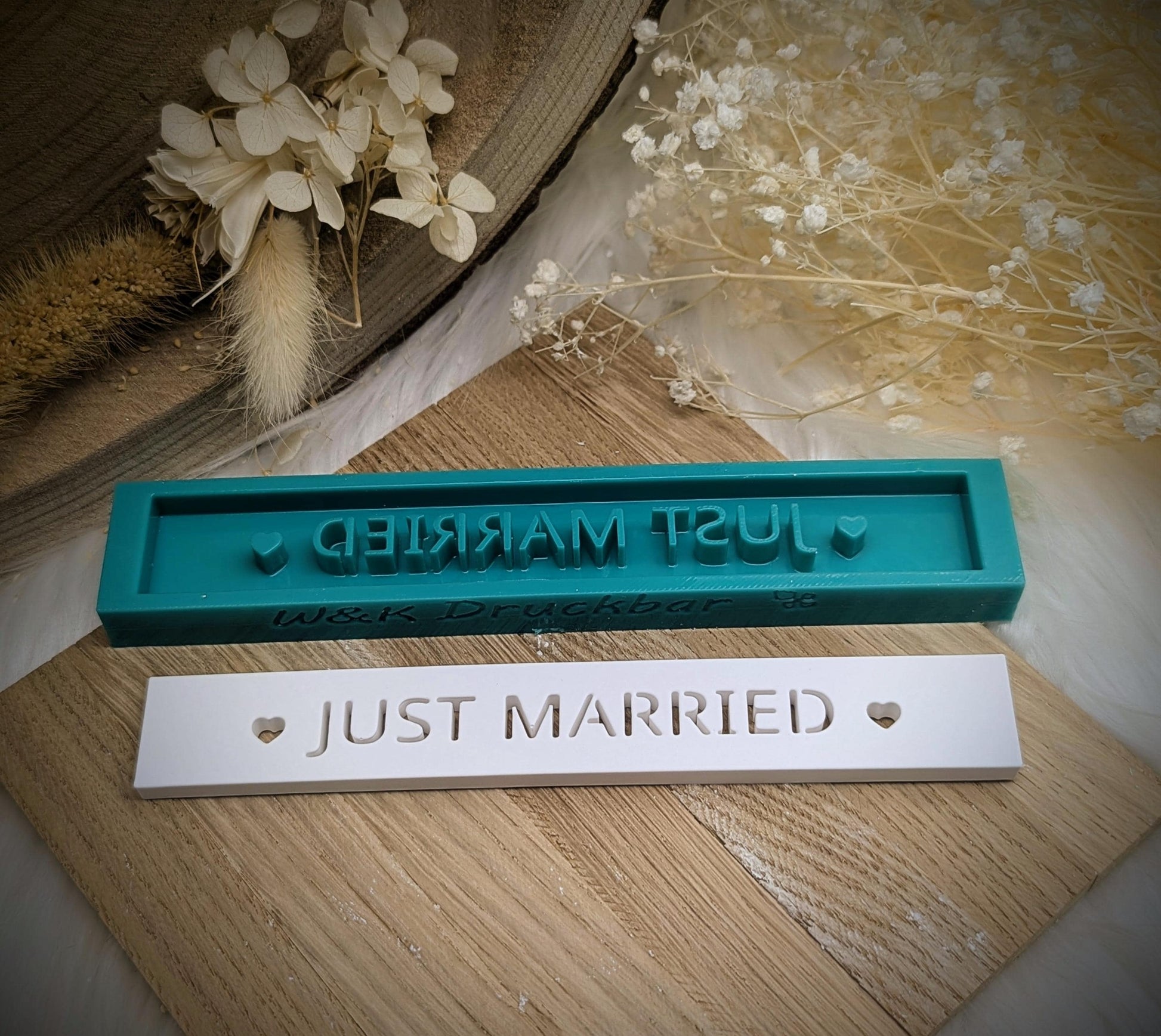 Klötzchen Gießform / Just Married / Silikonform für Klötzchen / 160x22x8 mm / Silikon Klötzchen Gießform /Gießform Klötzchen