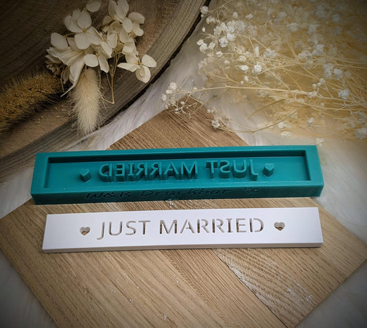 Klötzchen Gießform / Just Married / Silikonform für Klötzchen / 160x22x8 mm / Silikon Klötzchen Gießform /Gießform Klötzchen