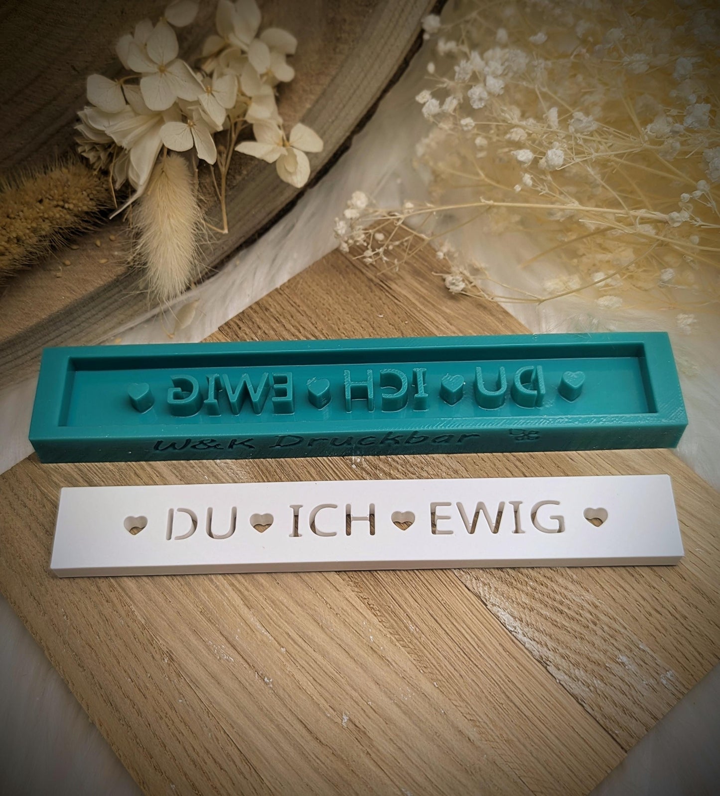 Klötzchen Gießform / Du Ich Ewig / Silikonform für Klötzchen / 160x22x8 mm / Silikon Klötzchen Gießform /Gießform Klötzchen