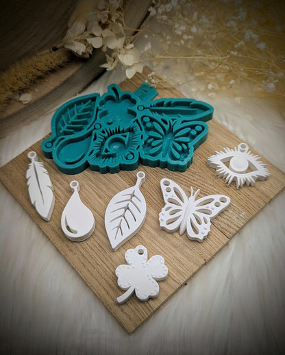 Silikonform Mandala V2 / Traumfänger/ Blume des Lebens / Anhänger / Schmetterling / Feder / Auge / Blatt / Tropfen / Kleeblatt