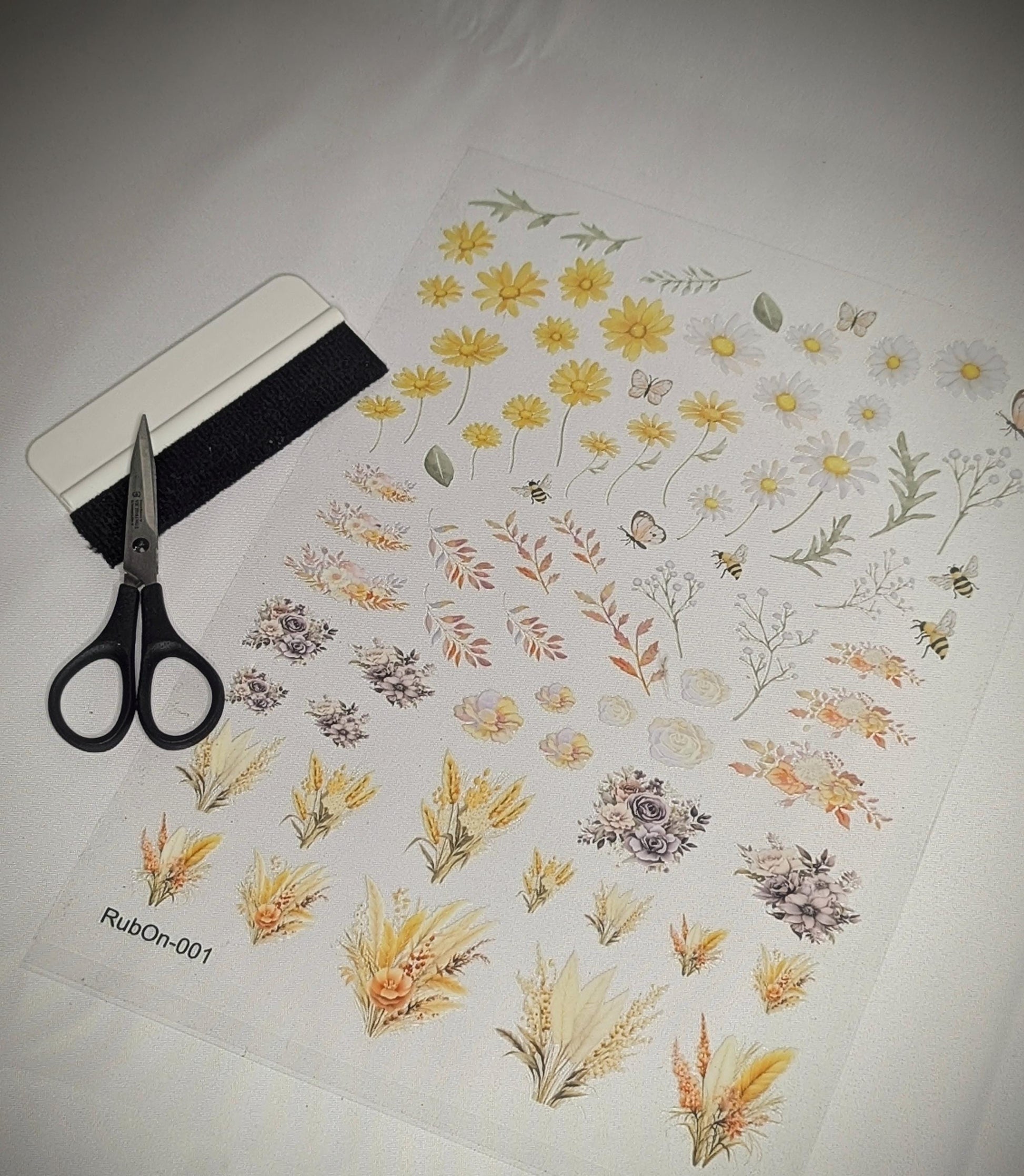 RubOn Sticker / Aquarell Blumen / A4 Bogen / Randlos /Abreibebilder / DIY Sticker für z.B. Glas Holz