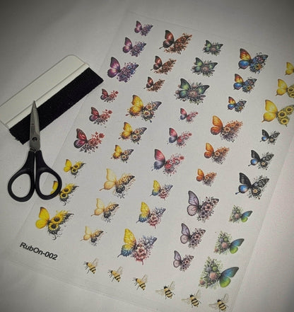 RubOn Sticker / Schmetterlinge / A4 Bogen / Randlos /Abreibebilder / DIY Sticker für z.B. Glas Holz