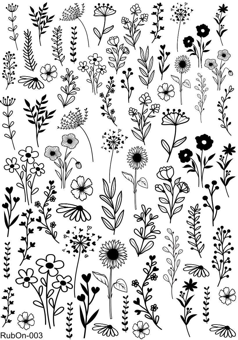 RubOn Sticker / Wildblumen / A4 Bogen / Randlos /Abreibebilder / DIY Sticker für z.B. Glas Holz