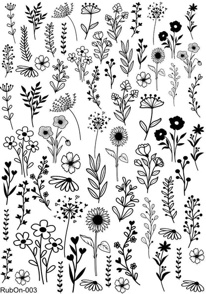 RubOn Sticker / Wildblumen / A4 Bogen / Randlos /Abreibebilder / DIY Sticker für z.B. Glas Holz