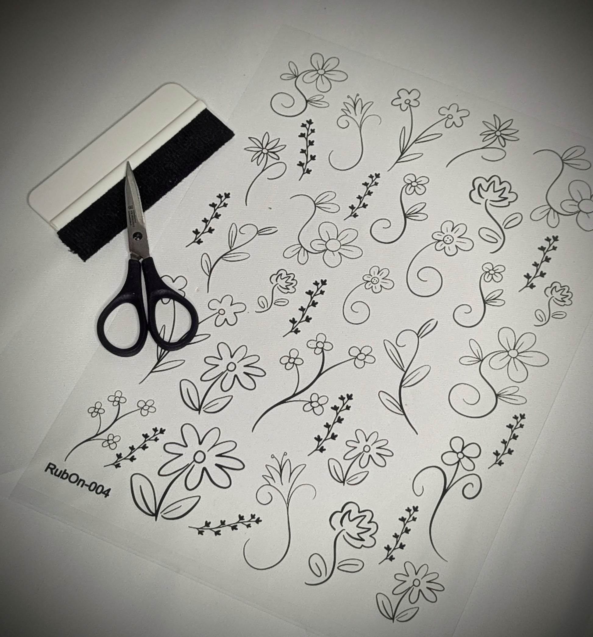 RubOn Sticker / Strichblumen / A4 Bogen / Randlos /Abreibebilder / DIY Sticker für z.B. Glas Holz
