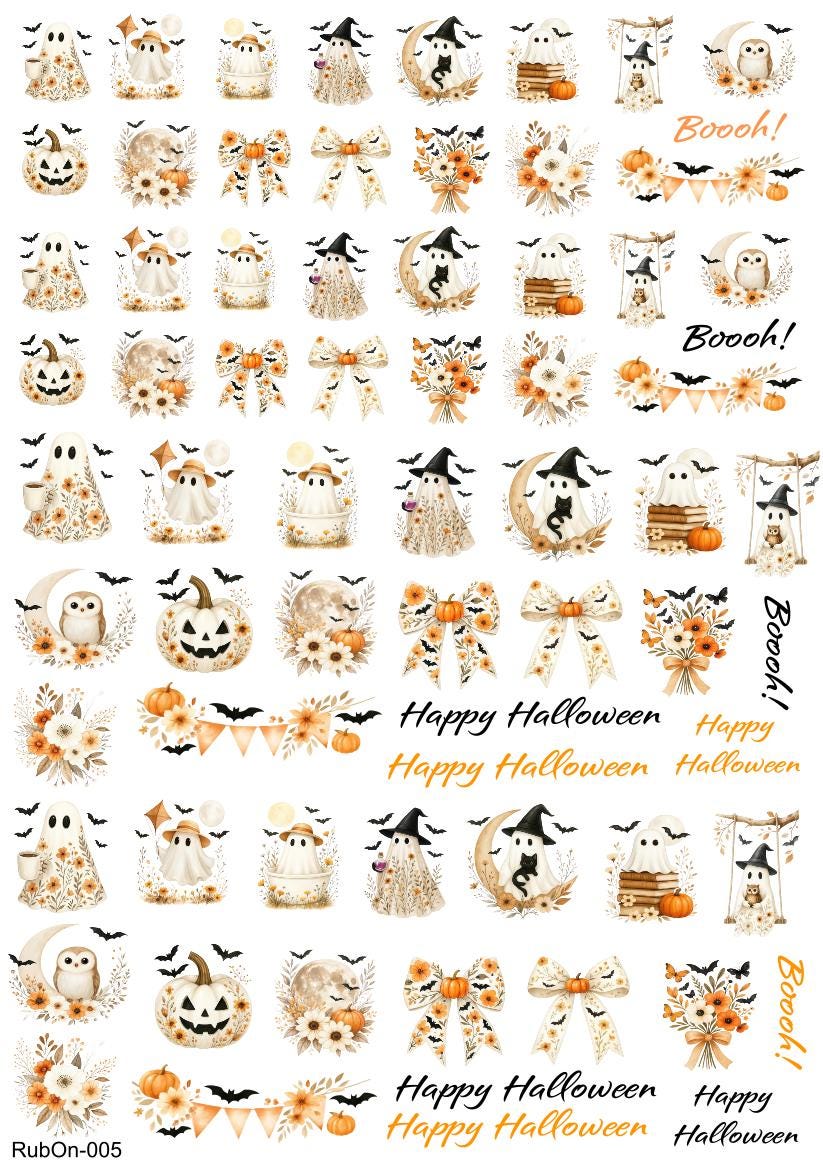 RubOn Sticker / Halloween Vintage / A4 Bogen / Randlos /Abreibebilder / DIY Sticker für z.B. Glas Holz