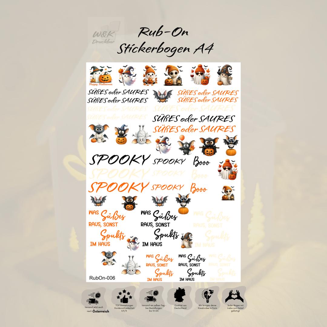RubOn Sticker / Halloween Orange / A4 Bogen / Randlos /Abreibebilder / DIY Sticker für z.B. Glas Holz