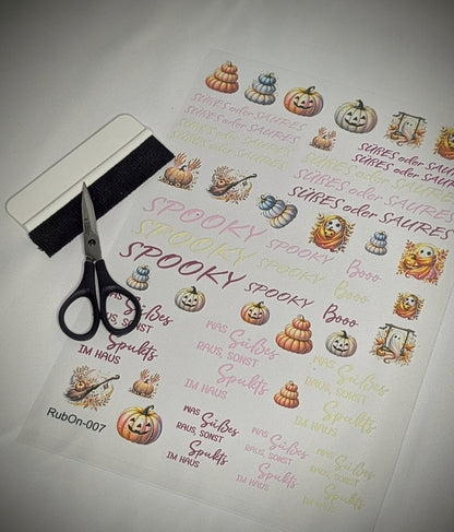 RubOn Sticker / Halloween Rosa / A4 Bogen / Randlos /Abreibebilder / DIY Sticker für z.B. Glas Holz