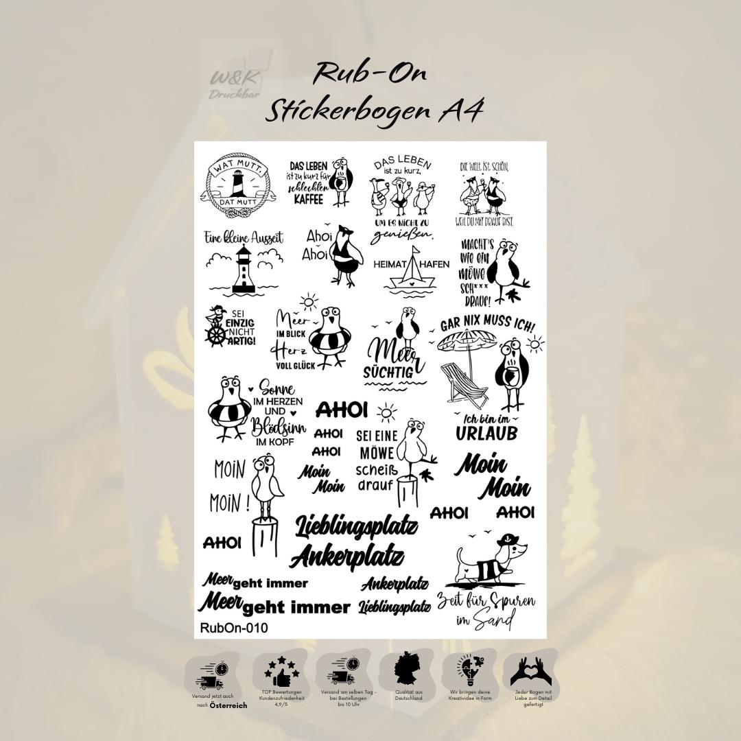 RubOn Sticker / Maritim / A4 Bogen / Randlos /Abreibebilder / DIY Sticker für z.B. Glas Holz