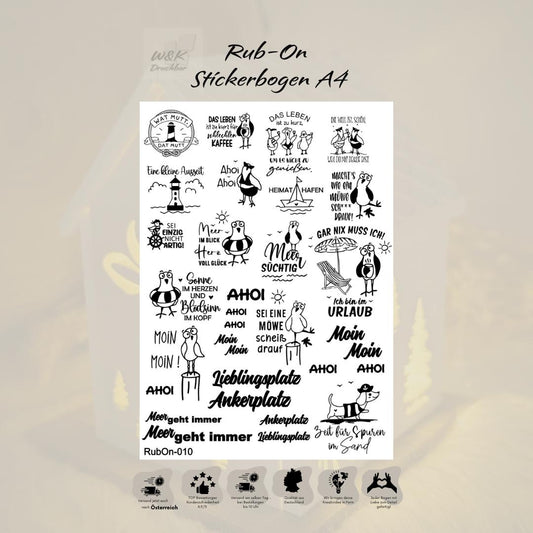 RubOn Sticker / Maritim / A4 Bogen / Randlos /Abreibebilder / DIY Sticker für z.B. Glas Holz