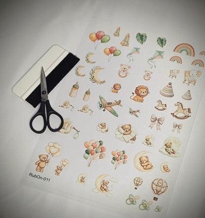 RubOn Sticker / Baby / A4 Bogen / Randlos /Abreibebilder / DIY Sticker für z.B. Glas Holz