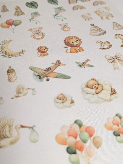 RubOn Sticker / Baby / A4 Bogen / Randlos /Abreibebilder / DIY Sticker für z.B. Glas Holz