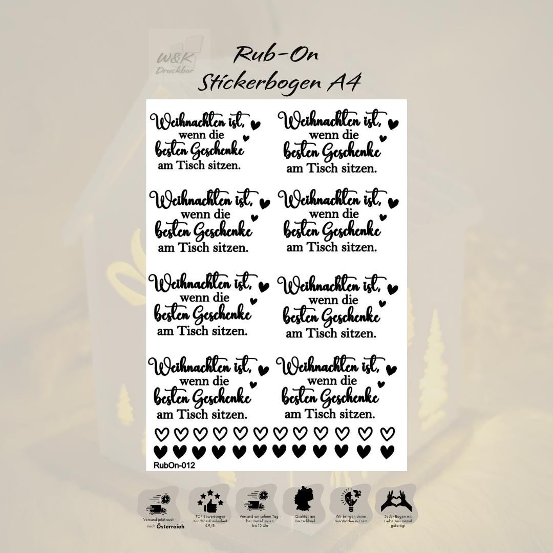RubOn Sticker / Weihnachten ist... / A4 Bogen / Randlos /Abreibebilder / DIY Sticker für z.B. Glas Holz