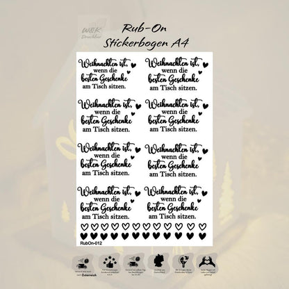 RubOn Sticker / Weihnachten ist... / A4 Bogen / Randlos /Abreibebilder / DIY Sticker für z.B. Glas Holz
