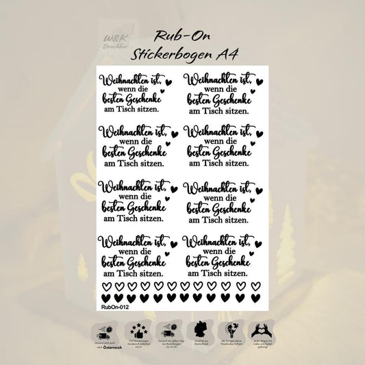 RubOn Sticker / Weihnachten ist... / A4 Bogen / Randlos /Abreibebilder / DIY Sticker für z.B. Glas Holz