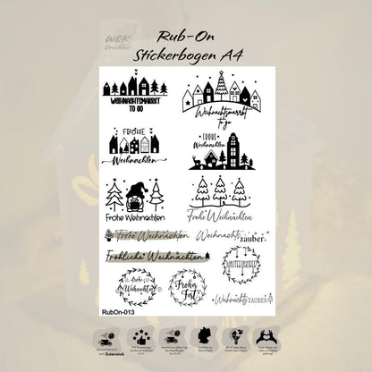 RubOn Sticker / Weihnachten / A4 Bogen / Randlos /Abreibebilder / DIY Sticker für z.B. Glas Holz