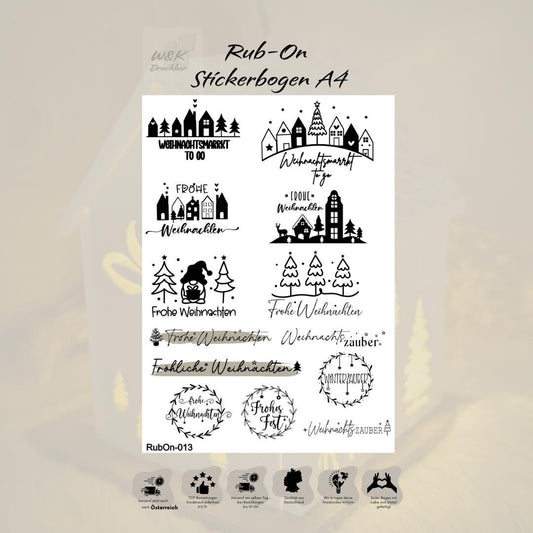 RubOn Sticker / Weihnachten / A4 Bogen / Randlos /Abreibebilder / DIY Sticker für z.B. Glas Holz