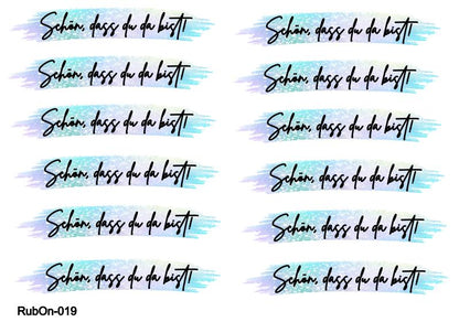RubOn Sticker / Schön, dass du da bist! (Bunt) / A5 Bogen / Randlos /Abreibebilder / DIY Sticker für z.B. Glas Holz
