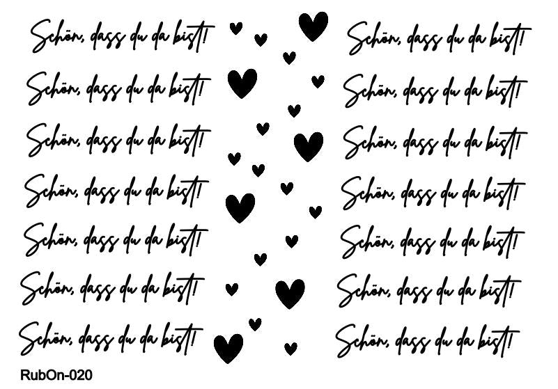 RubOn Sticker / Fröhliche Schön, dass du da bist! / A5 Bogen / Randlos /Abreibebilder / DIY Sticker für z.B. Glas Holz