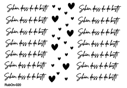 RubOn Sticker / Fröhliche Schön, dass du da bist! / A5 Bogen / Randlos /Abreibebilder / DIY Sticker für z.B. Glas Holz