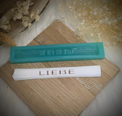 Klötzchen Gießform / Liebe / Holzoptik / Silikonform für Klötzchen / 160x22x8 mm / Silikon Klötzchen Gießform /Gießform Klötzchen