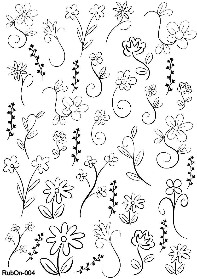 RubOn Sticker / Strichblumen / A4 Bogen / Randlos /Abreibebilder / DIY Sticker für z.B. Glas Holz