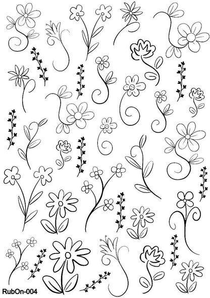 RubOn Sticker / Strichblumen / A4 Bogen / Randlos /Abreibebilder / DIY Sticker für z.B. Glas Holz