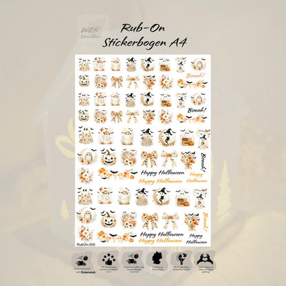 RubOn Sticker / Halloween Vintage / A4 Bogen / Randlos /Abreibebilder / DIY Sticker für z.B. Glas Holz
