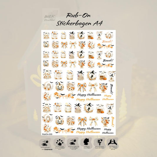 RubOn Sticker / Halloween Vintage / A4 Bogen / Randlos /Abreibebilder / DIY Sticker für z.B. Glas Holz