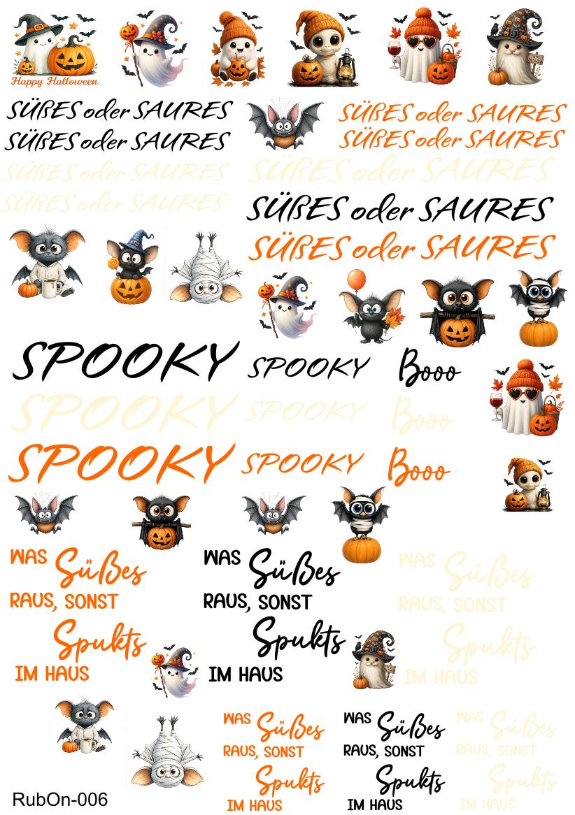 RubOn Sticker / Halloween Orange / A4 Bogen / Randlos /Abreibebilder / DIY Sticker für z.B. Glas Holz