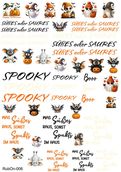 RubOn Sticker / Halloween Orange / A4 Bogen / Randlos /Abreibebilder / DIY Sticker für z.B. Glas Holz