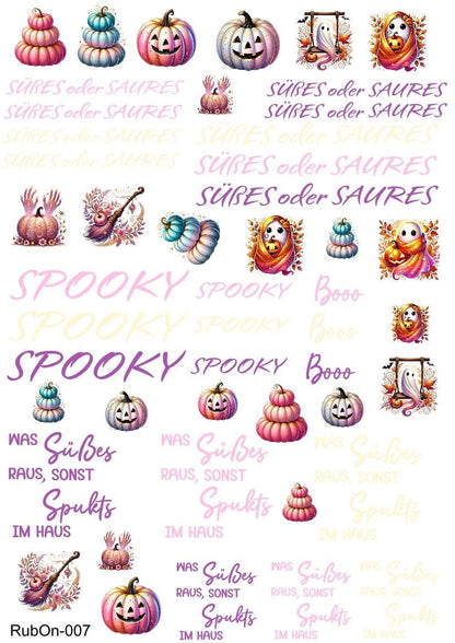 RubOn Sticker / Halloween Rosa / A4 Bogen / Randlos /Abreibebilder / DIY Sticker für z.B. Glas Holz