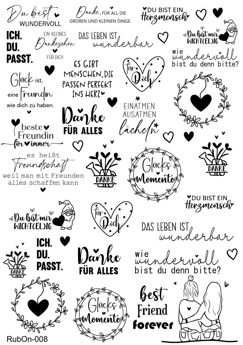 RubOn Sticker / Freundschaft / A4 Bogen / Randlos /Abreibebilder / DIY Sticker für z.B. Glas Holz