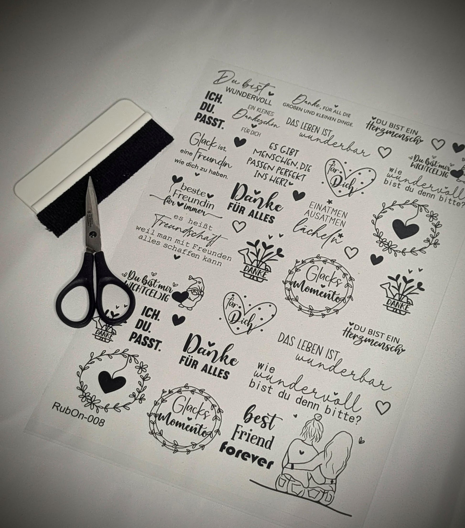 RubOn Sticker / Freundschaft / A4 Bogen / Randlos /Abreibebilder / DIY Sticker für z.B. Glas Holz