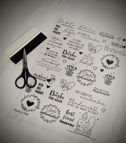RubOn Sticker / Freundschaft / A4 Bogen / Randlos /Abreibebilder / DIY Sticker für z.B. Glas Holz