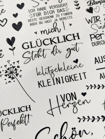 RubOn Sticker / Sprüche mit Herz / A4 Bogen / Randlos /Abreibebilder / DIY Sticker für z.B. Glas Holz