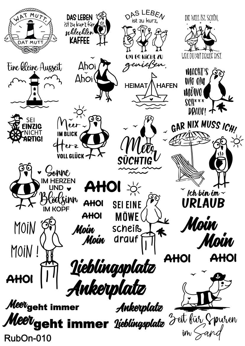 RubOn Sticker / Maritim / A4 Bogen / Randlos /Abreibebilder / DIY Sticker für z.B. Glas Holz