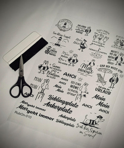 RubOn Sticker / Maritim / A4 Bogen / Randlos /Abreibebilder / DIY Sticker für z.B. Glas Holz
