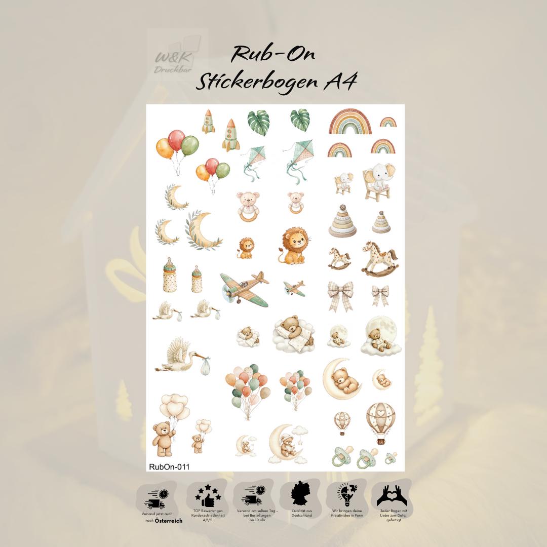 RubOn Sticker / Baby / A4 Bogen / Randlos /Abreibebilder / DIY Sticker für z.B. Glas Holz