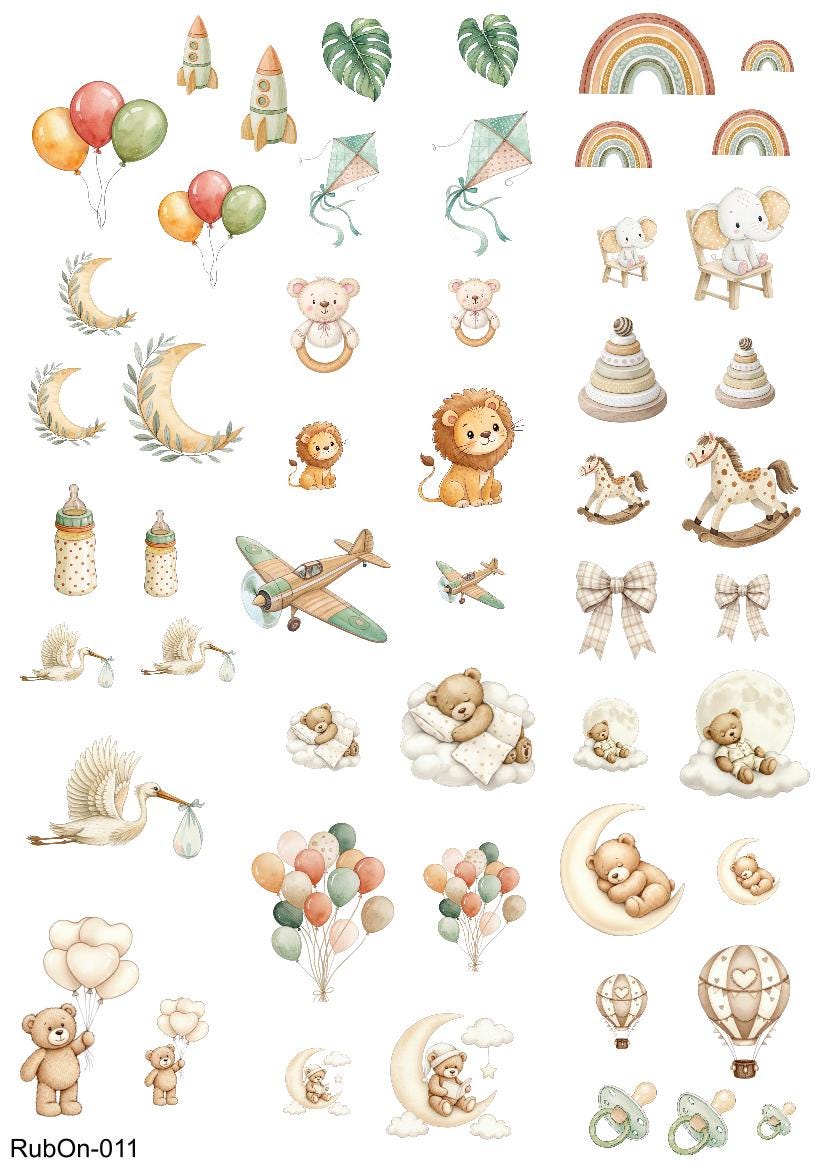 RubOn Sticker / Baby / A4 Bogen / Randlos /Abreibebilder / DIY Sticker für z.B. Glas Holz