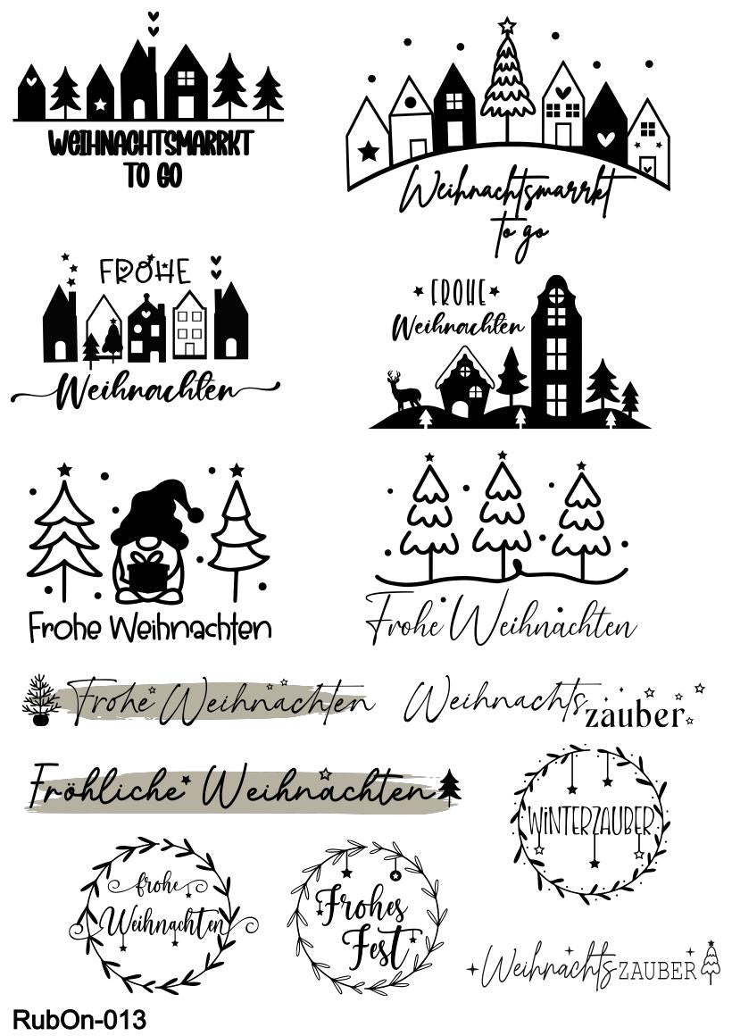 RubOn Sticker / Weihnachten / A4 Bogen / Randlos /Abreibebilder / DIY Sticker für z.B. Glas Holz