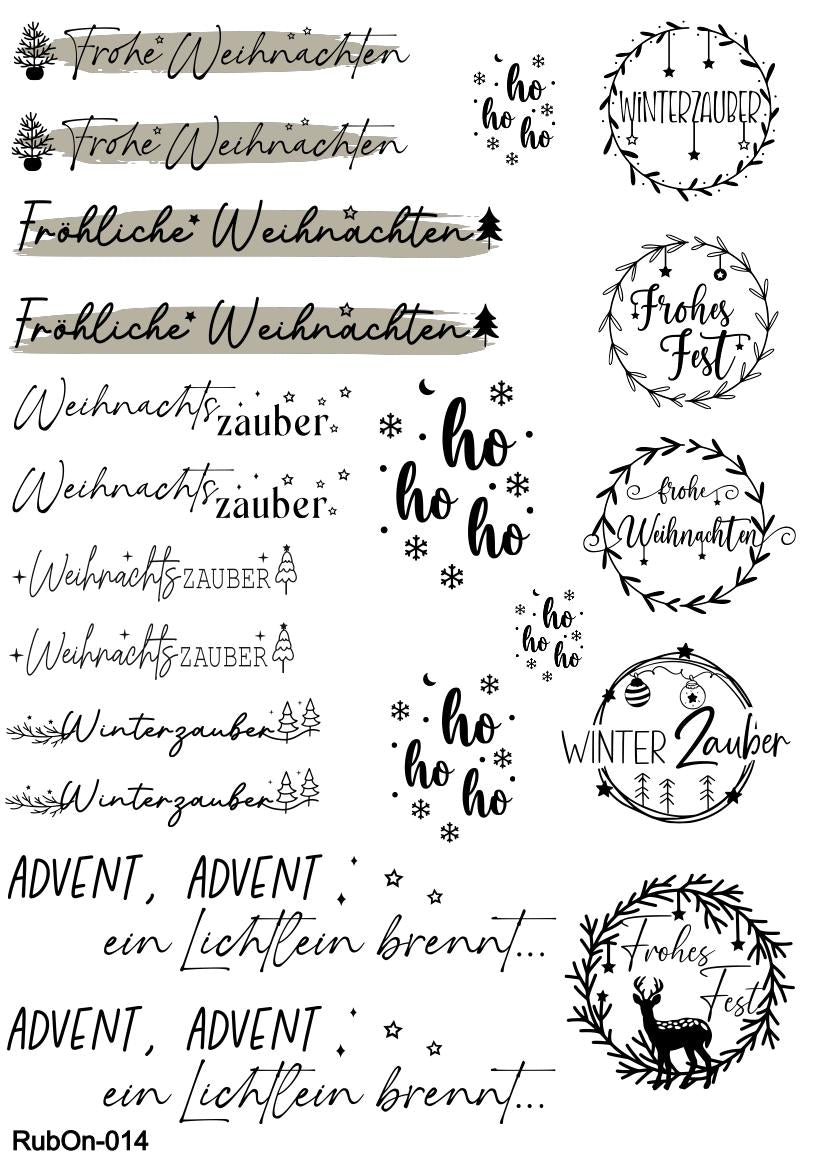 RubOn Sticker / Weihnachten Sprüche / A4 Bogen / Randlos /Abreibebilder / DIY Sticker für z.B. Glas Holz