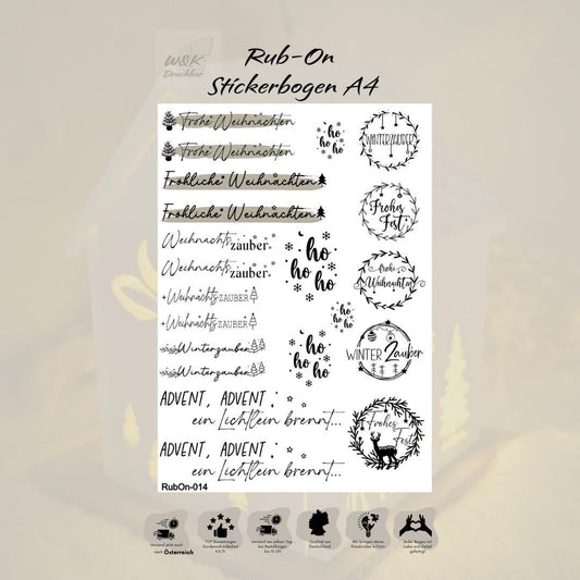 RubOn Sticker / Weihnachten Sprüche / A4 Bogen / Randlos /Abreibebilder / DIY Sticker für z.B. Glas Holz